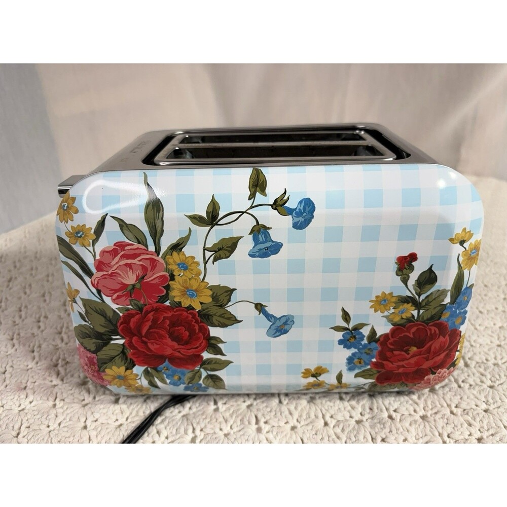 Pioneer Woman 2 Slice Toaster, Sweet Rose Floral Gingham Pattern, Tested, Works